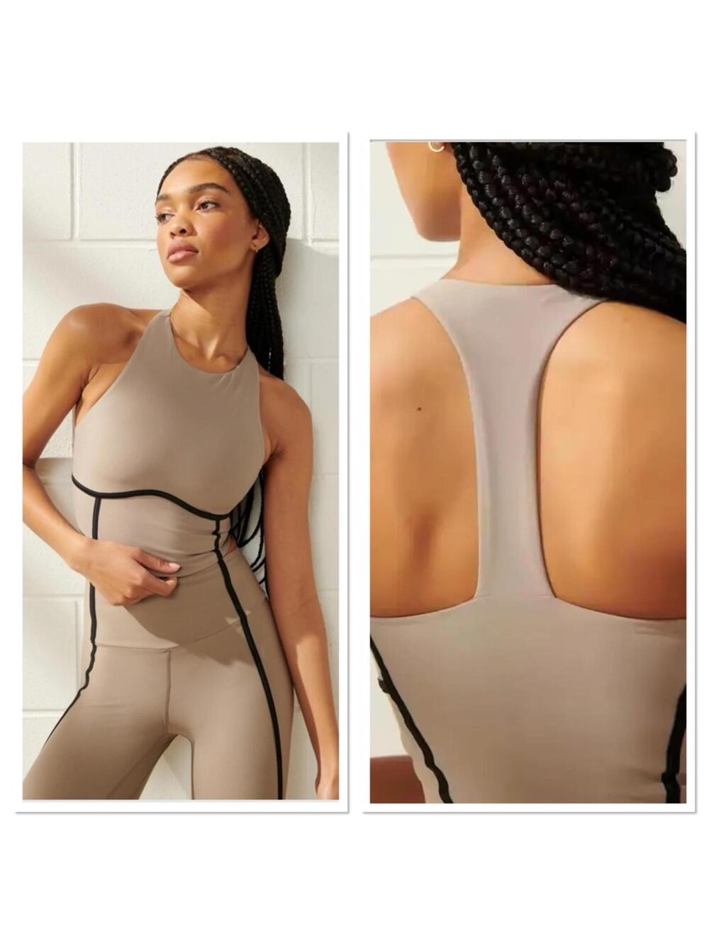 ABERCROMBIE & FITCH YPB sculptLUX High-Neck Corset Slim Tank Taupe Size XS NWT